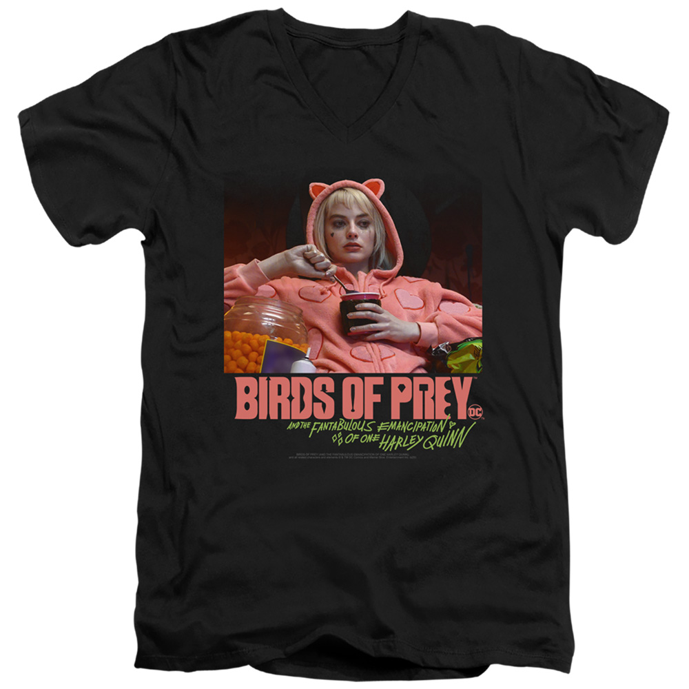 Birds of Prey & Love Stinks-Short Sleeve Adult V-Neck 30-1 T-Shirt, Black - Extra Large