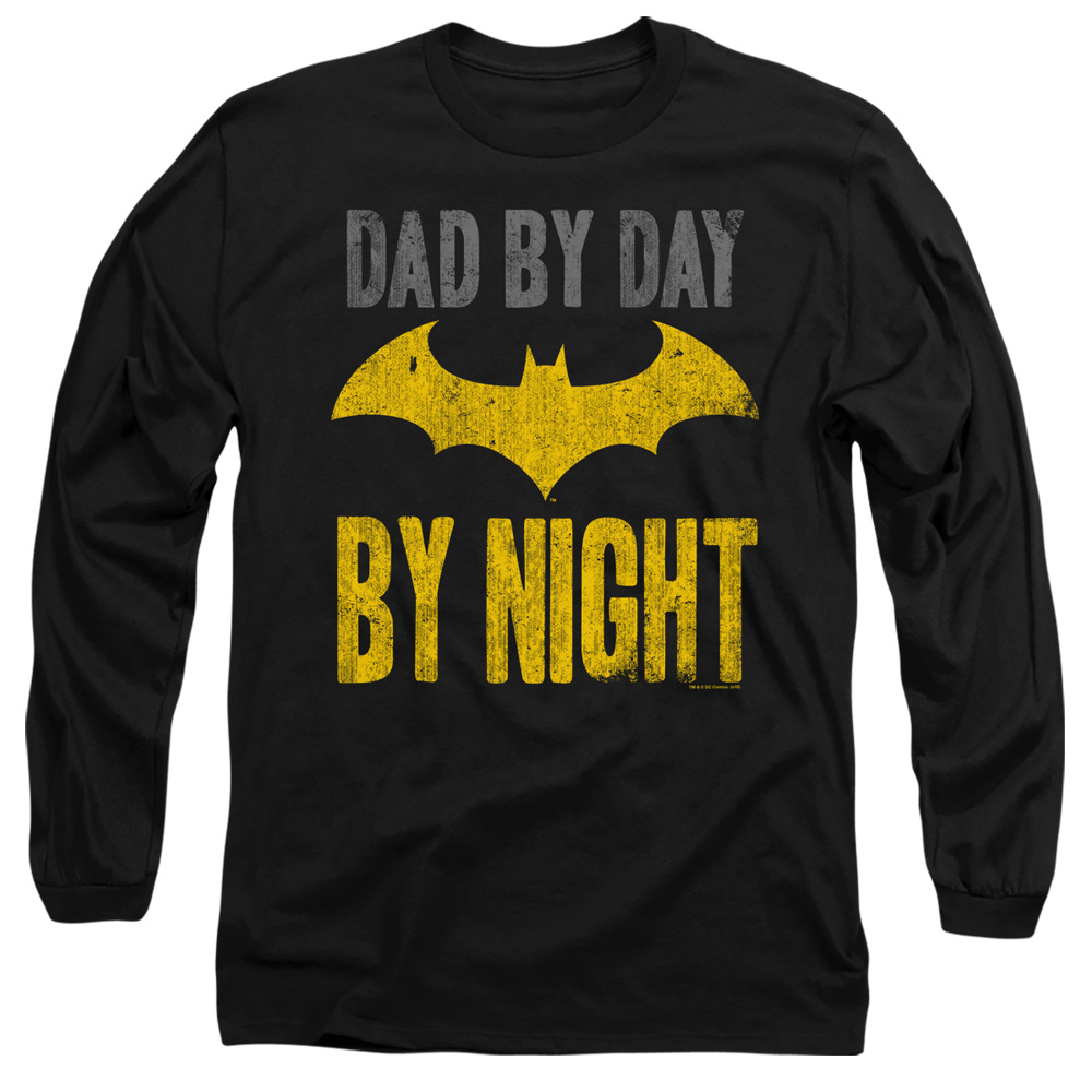 BM2822-AL-3 Batman & Dad By Day-Long Sleeve Adult 18-1 T-Shirt, Black - Large