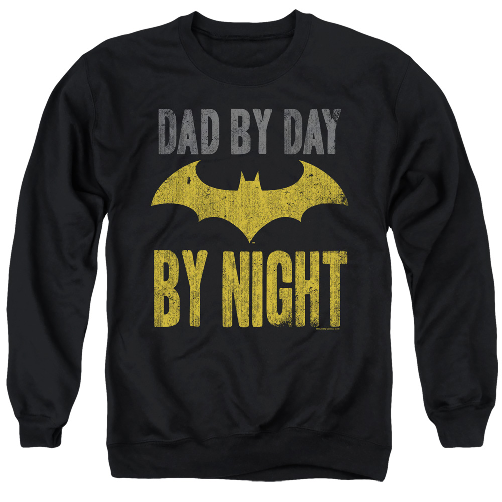 BM2822-AS-3 Batman & Dad By Day-Adult Crewneck Sweatshirt, Black - Large
