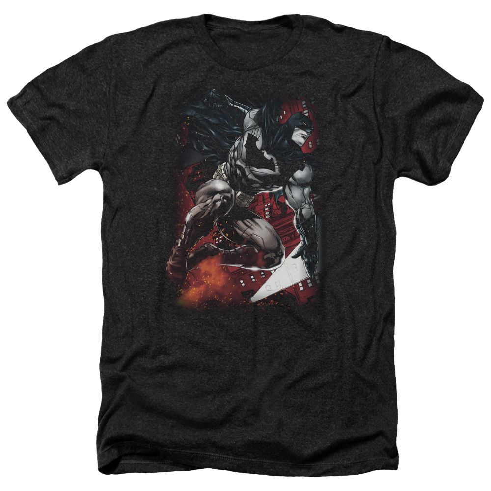 Batman & Sparks Leap-Adult Heather T-Shirt, Black - Medium