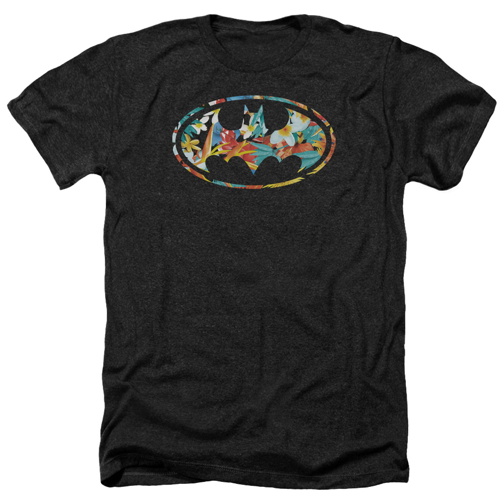 Batman & Hawaiian Bat-Adult Heather T-Shirt, Black - Medium