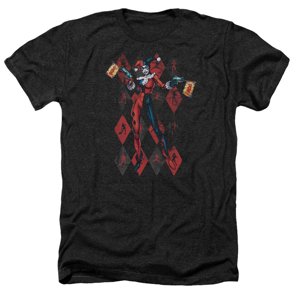 Batman & Pow Pow-Adult Heather T-Shirt, Black - Medium