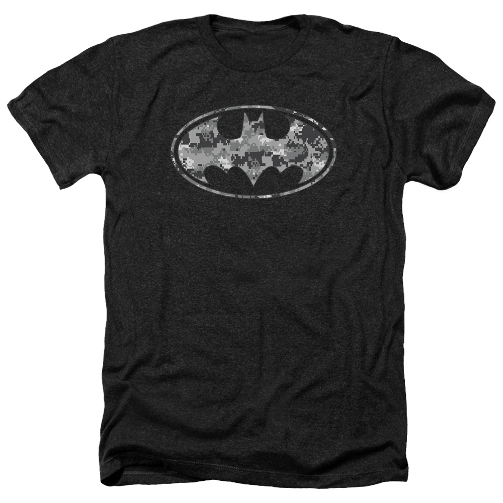 Batman & Urban Camo Shield-Adult Heather T-Shirt, Black - Medium