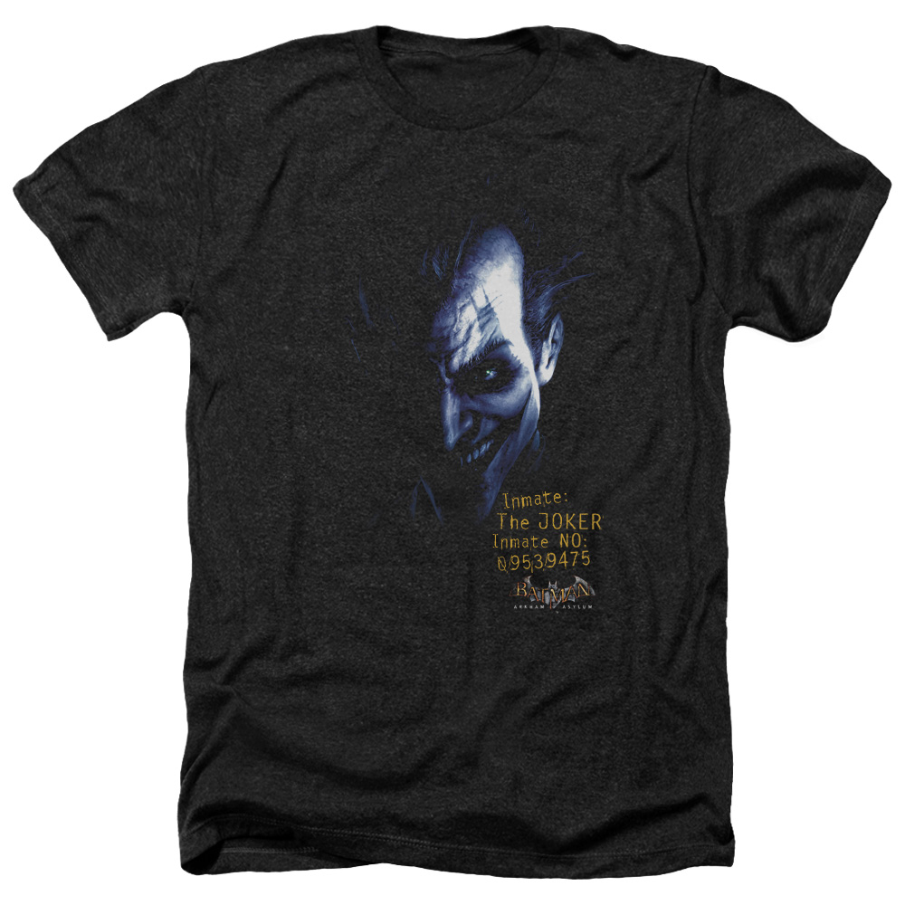 Batman AA & Arkham Joker-Adult Heather T-Shirt, Black - Extra Large