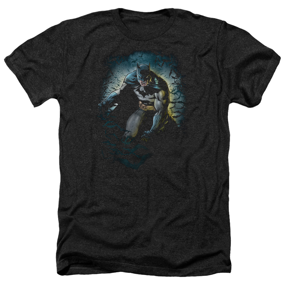 Batman & Bat Cave-Adult Heather T-Shirt, Black - 2X