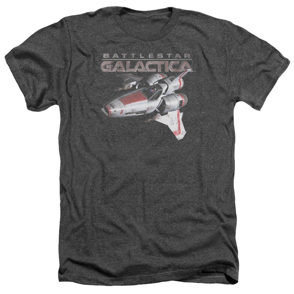 Battlestar Galactica & Mark II Viper-Adult Heather T-Shirt, Charcoal - Medium