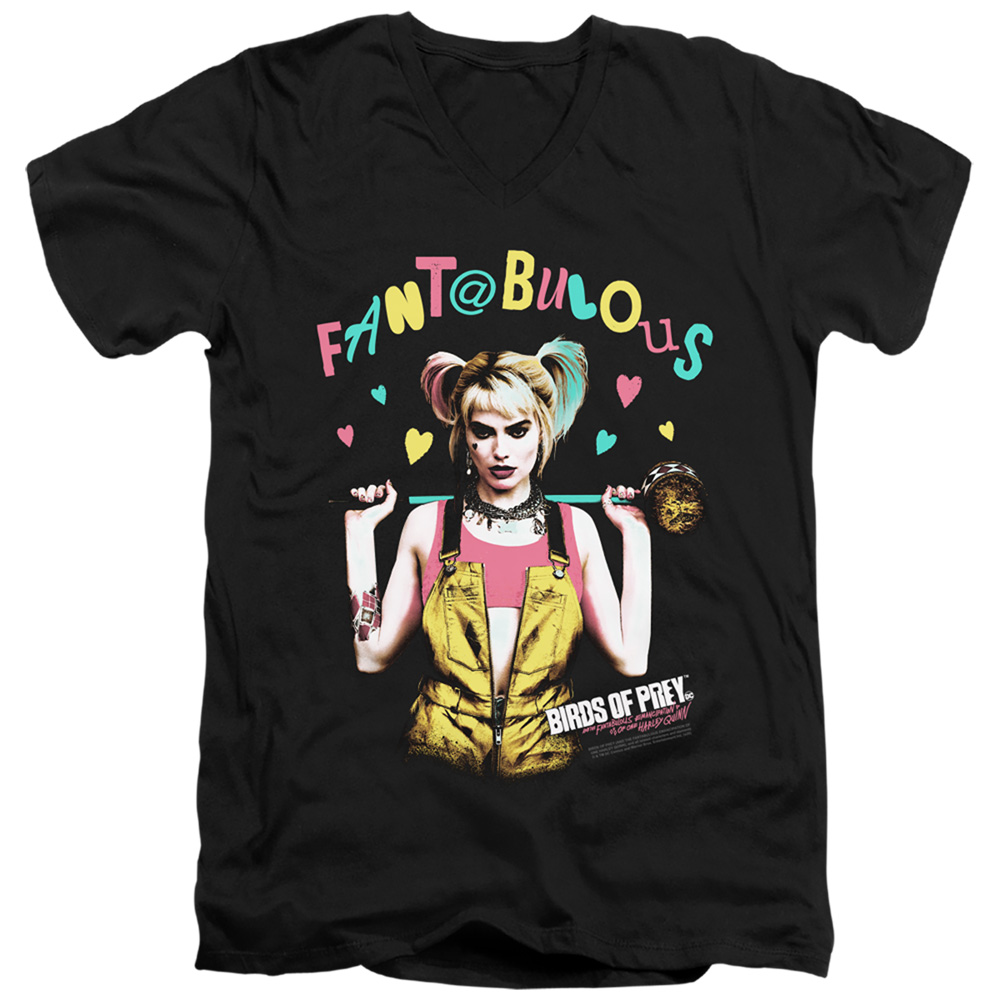 Birds of Prey & Fantabulous-Short Sleeve Adult V-Neck 30-1 T-Shirt, Black - Large