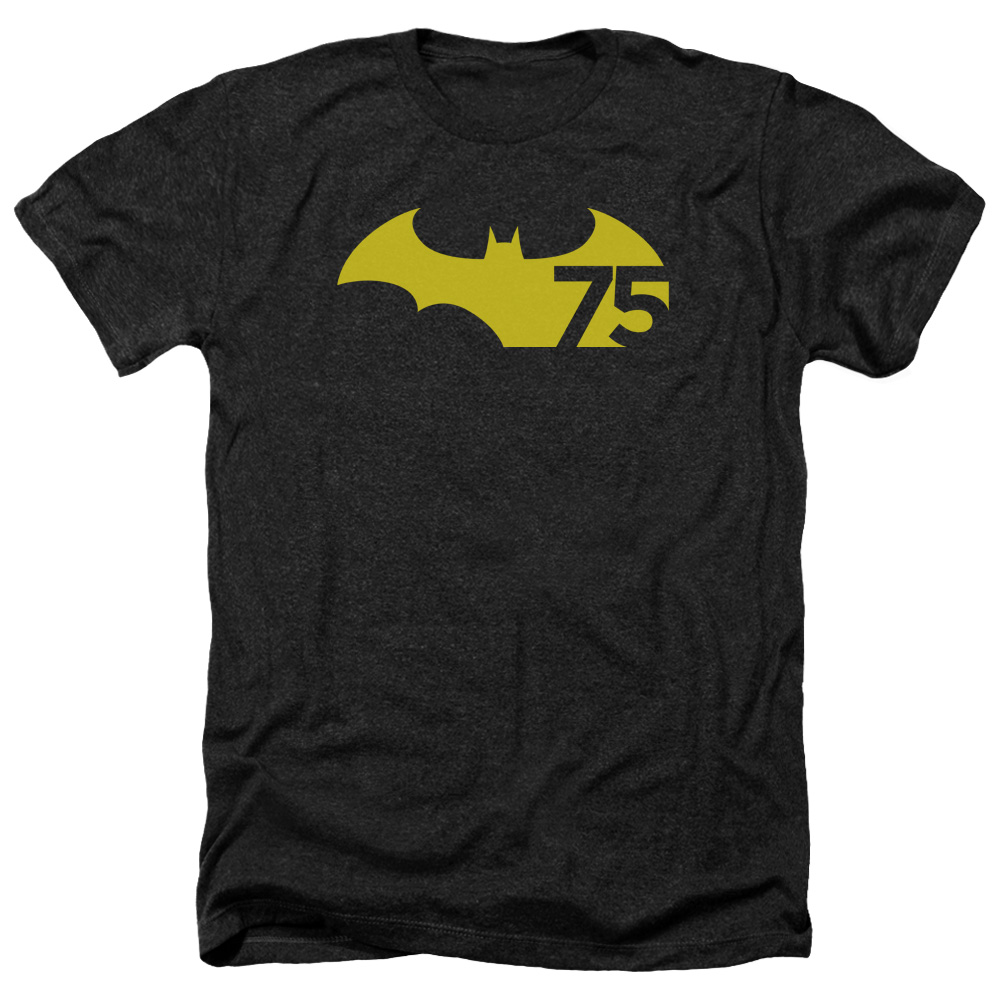Batman & 75 Logo 2-Adult Heather T-Shirt, Black - Small