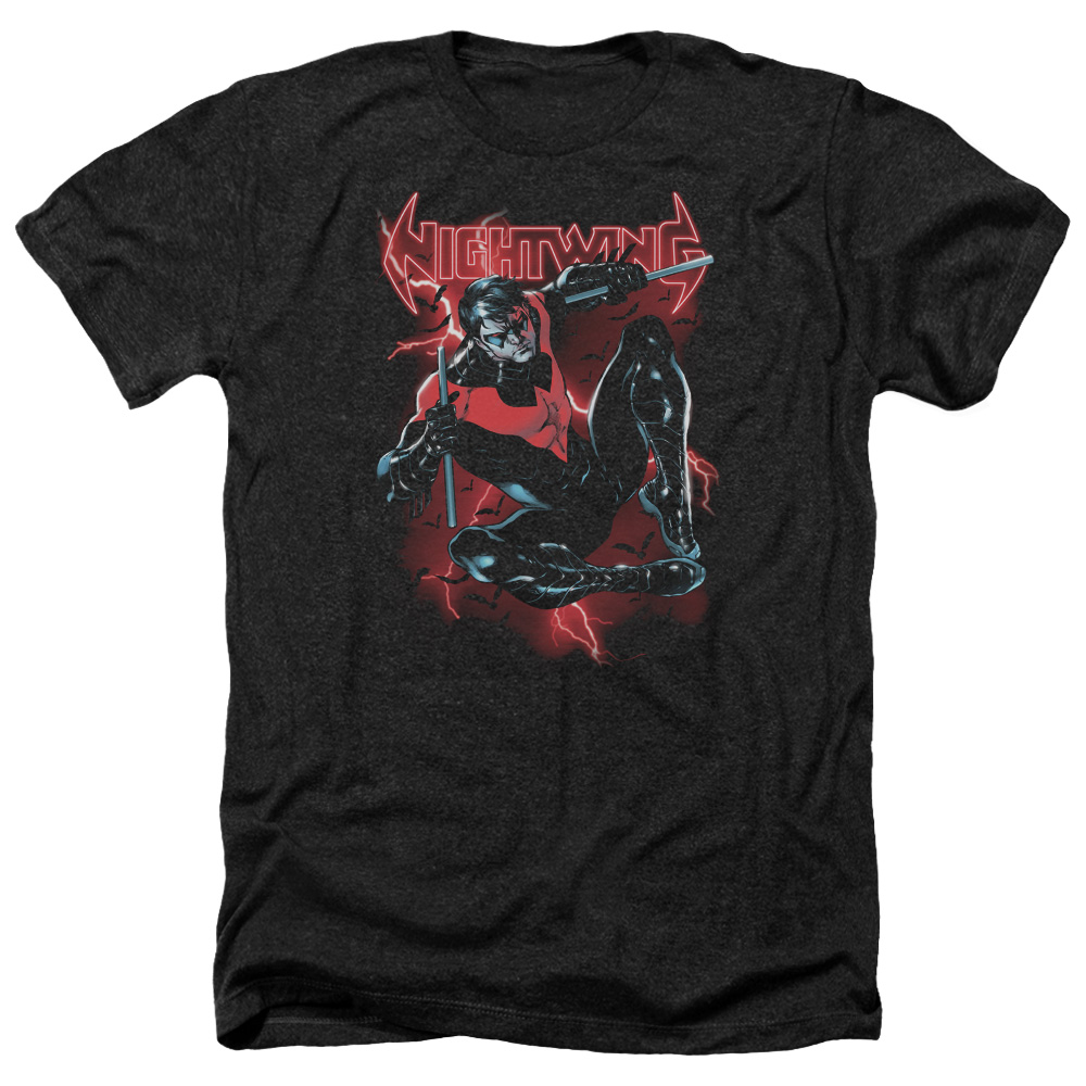 Batman & Lightwing-Adult Heather T-Shirt, Black - Medium