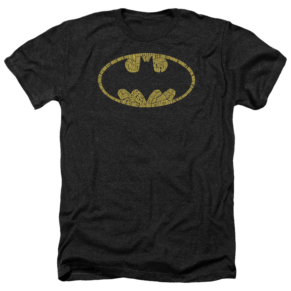 Batman & Word Logo-Adult Heather T-Shirt, Black - Medium