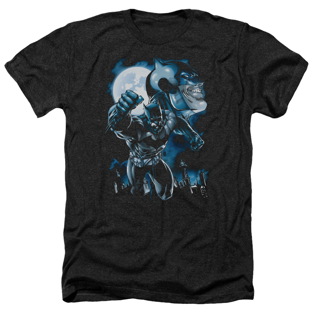 Batman & Moonlight Bat-Adult Heather T-Shirt, Black - Medium