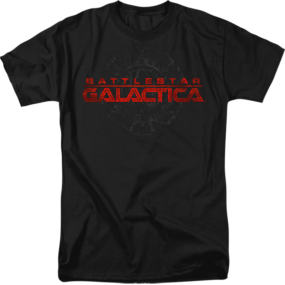 Battlestar Galactica & Battered Logo-Adult Heather T-Shirt, Black - Medium