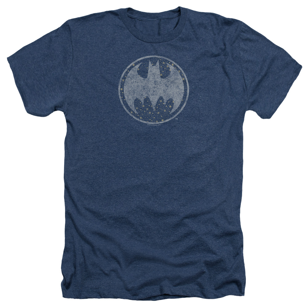 Batman & Starry Night Shield-Adult Heather T-Shirt, Navy - 2X