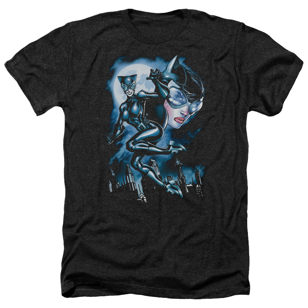 Batman & Moonlight Cat-Adult Heather T-Shirt, Black - Medium