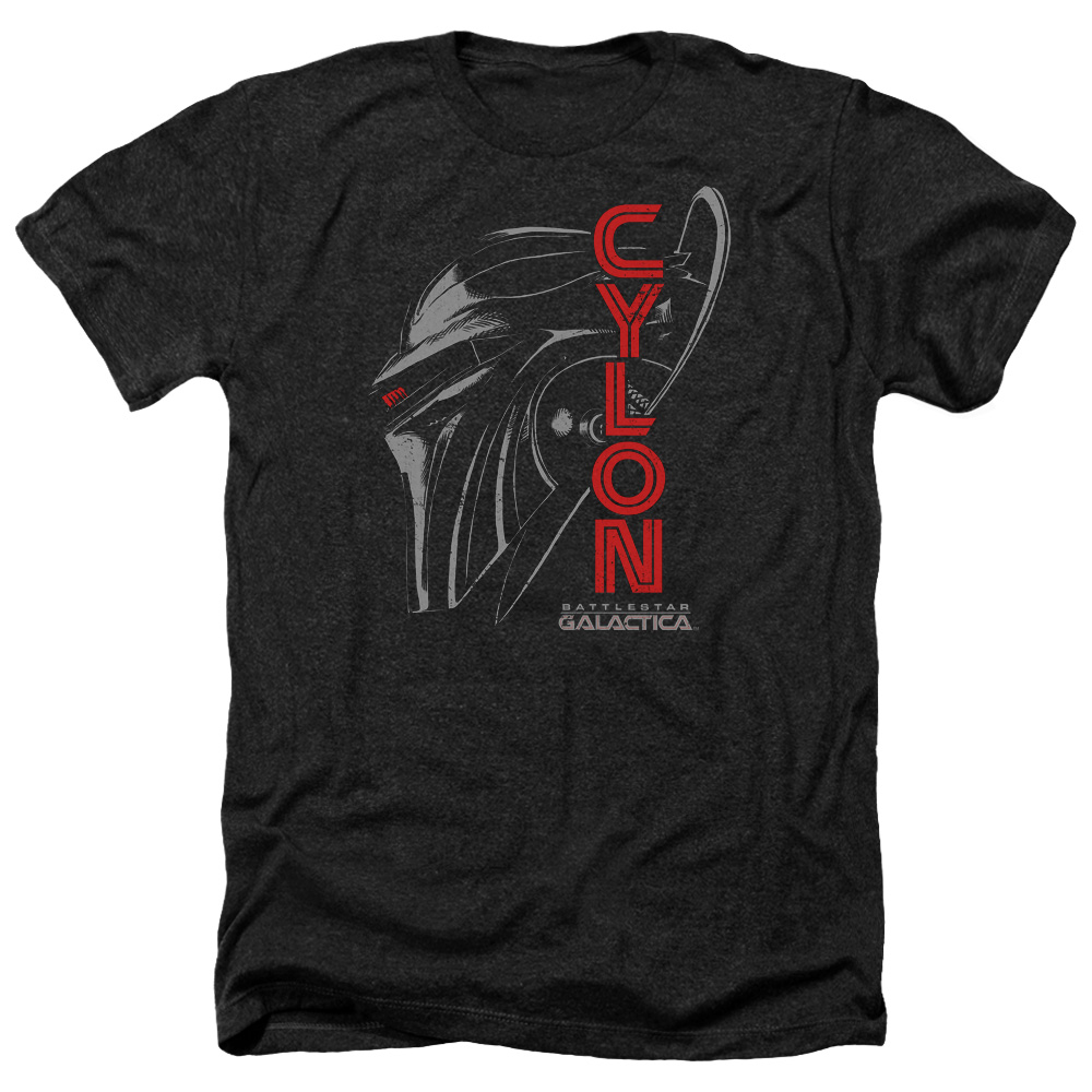 Battlestar Galactica & Cylon Face-Adult Heather T-Shirt, Black - Medium