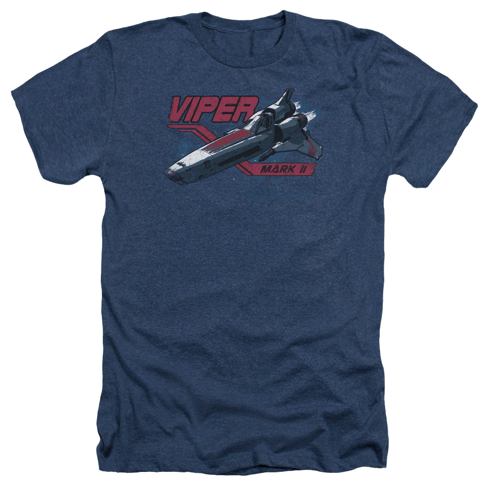 Battlestar Galactica & Viper Mark II-Adult Heather T-Shirt, Navy - Medium