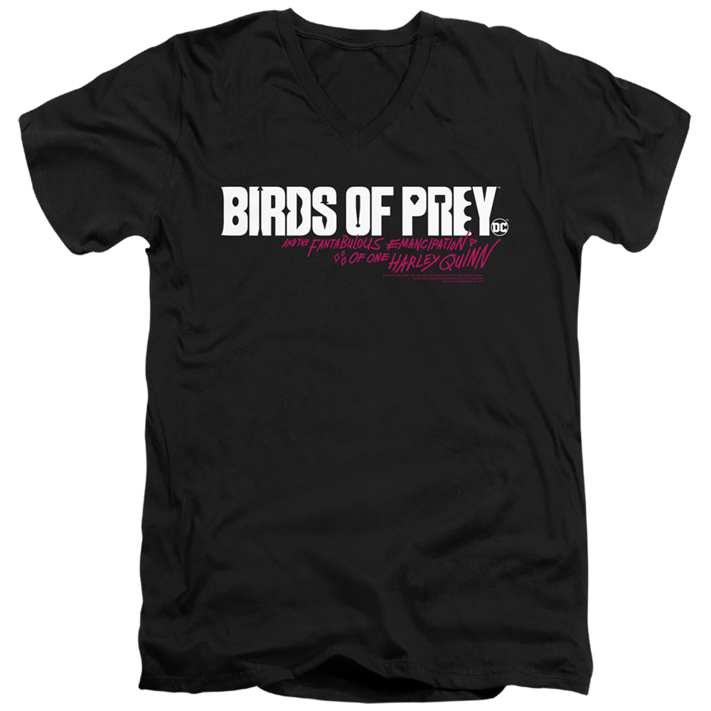 Birds of Prey & Horizontal Logo-Short Sleeve Adult V-Neck 30-1 T-Shirt, Black - Extra Large