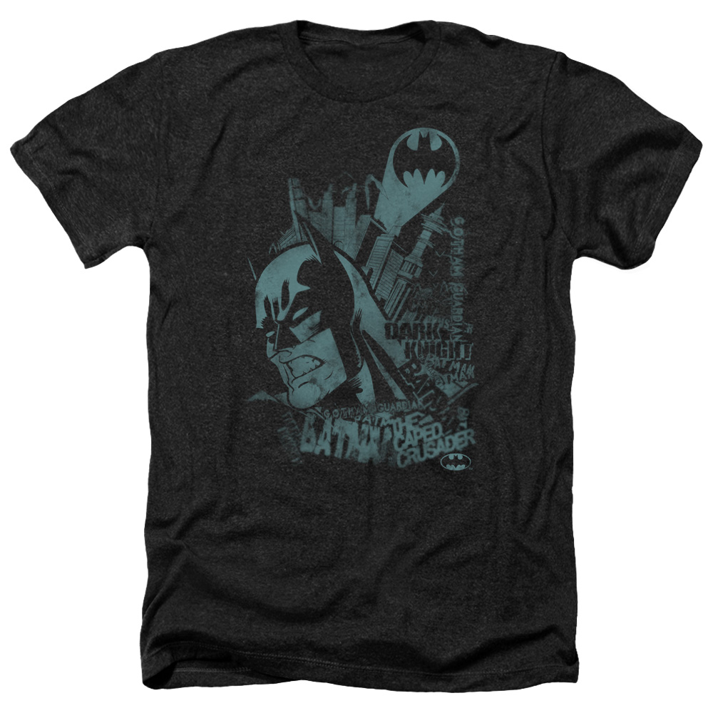 Batman & Gritted Teeth-Adult Heather T-Shirt, Black - Medium