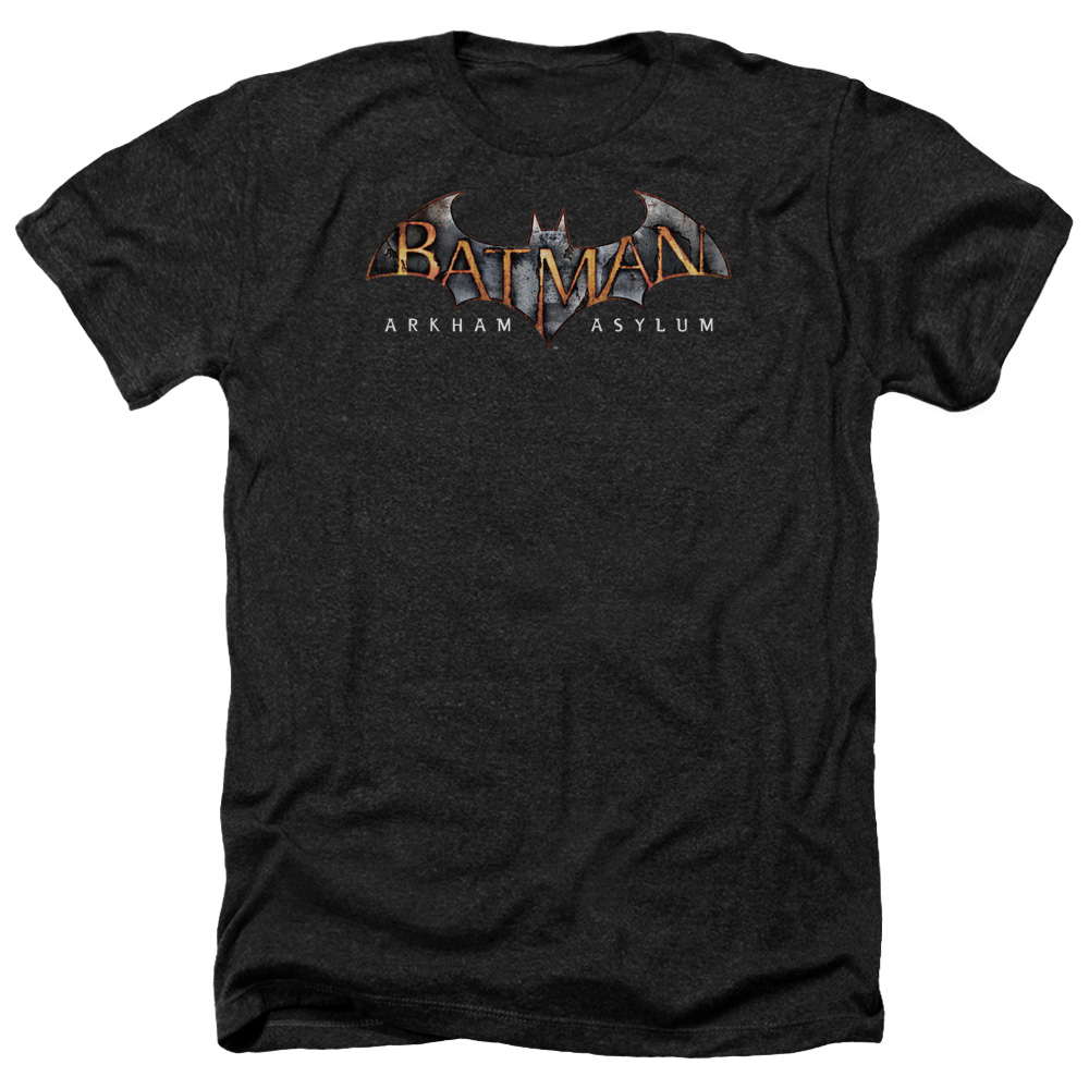 Batman AA & Arkham Asylum Logo-Adult Heather T-Shirt, Black - Extra Large
