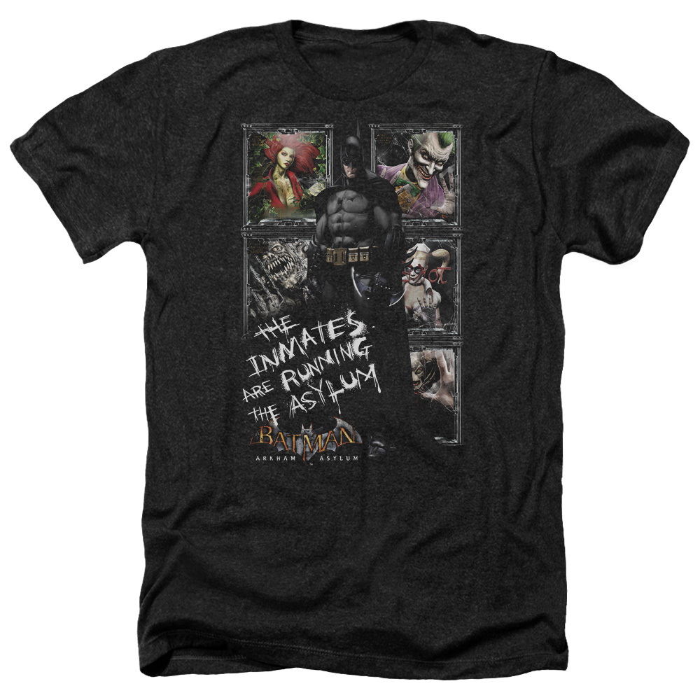 Batman AA & Running the Asylum-Adult Heather T-Shirt, Black - Extra Large