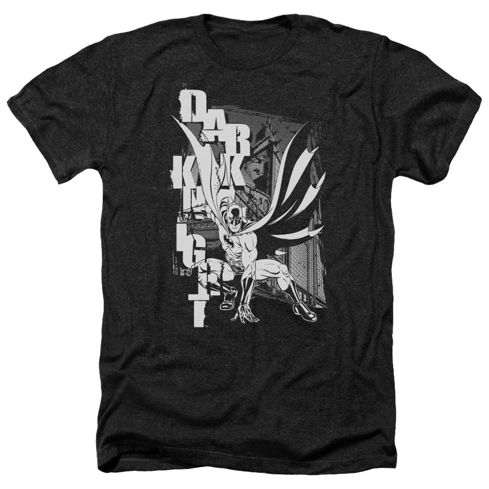 Batman & Vertical Letters-Adult Heather T-Shirt, Black - Medium