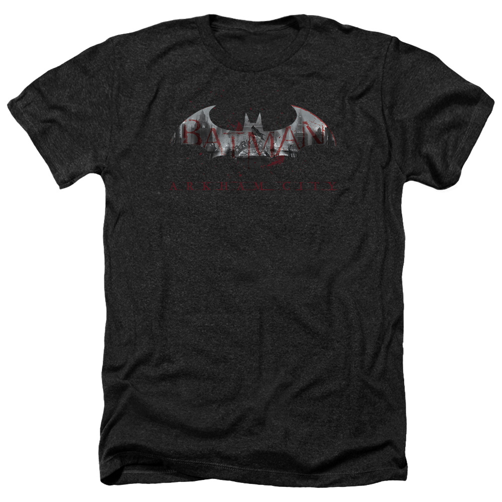 Arkham City & Bat Fill-Adult Heather T-Shirt, Black - Medium