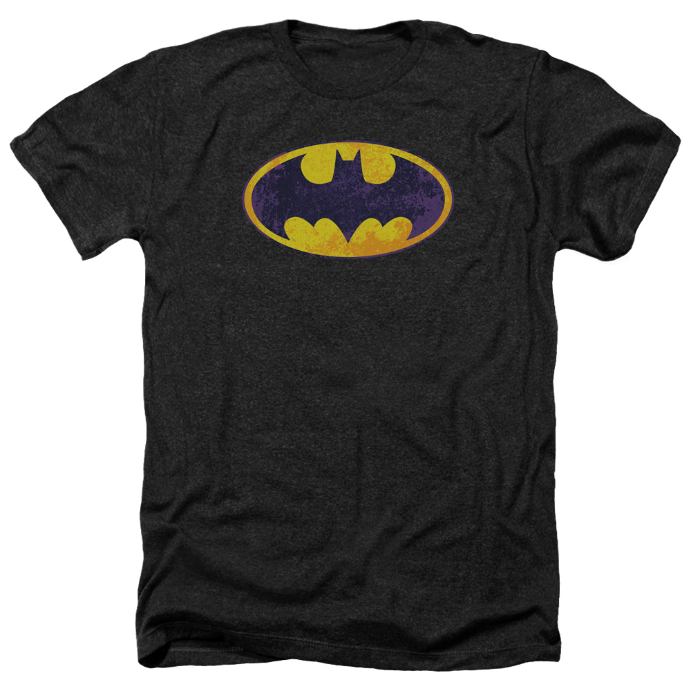 BM2026-HA-5 Batman & Bm Neon Distress Logo-Adult Heather T-Shirt, Black - 2X -  Trevco