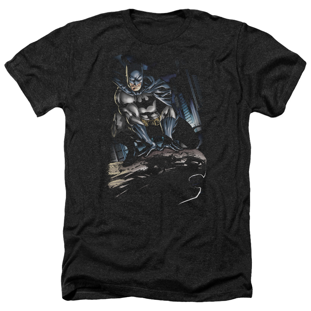 Batman & Perched-Adult Heather T-Shirt, Black - Extra Large