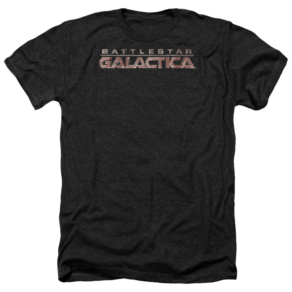Battlestar Galactica & Logo-Adult Heather T-Shirt, Black - Medium