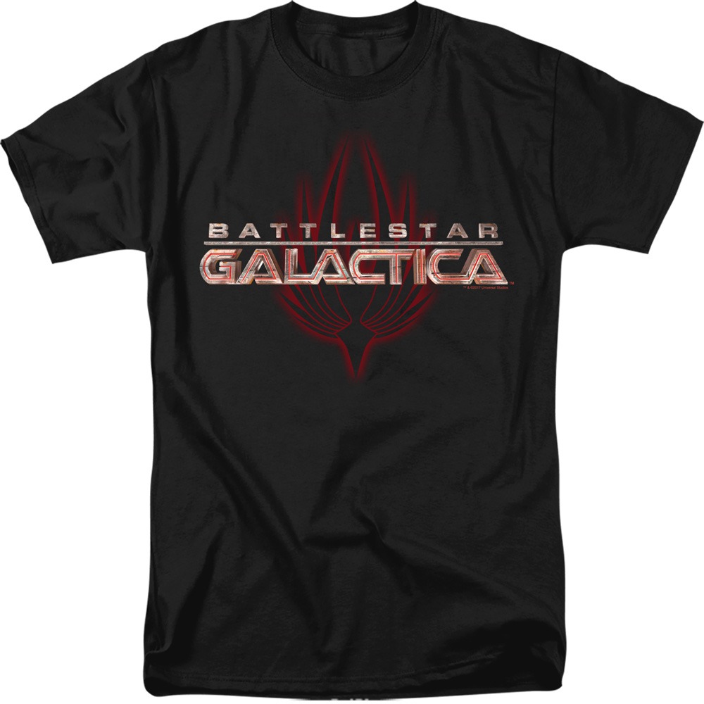 Battlestar Galactica & Logo with Phoenix-Adult Heather T-Shirt, Black - Small