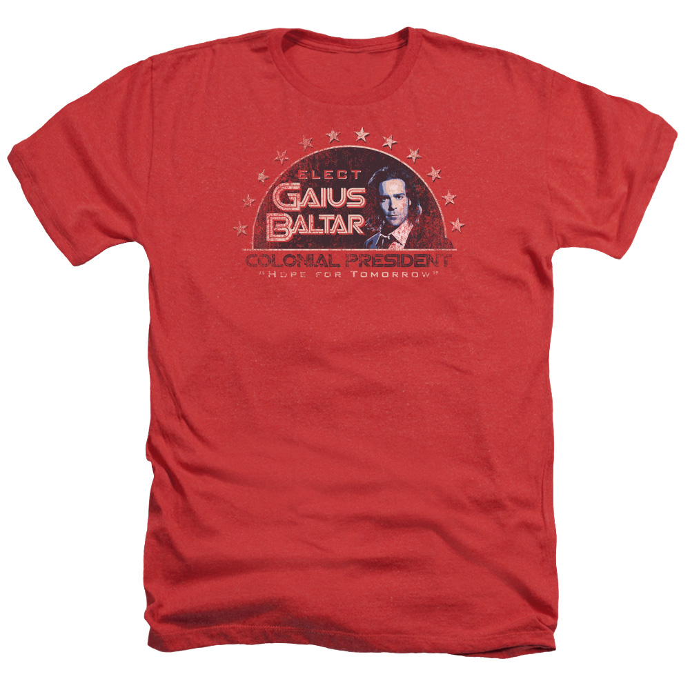Battlestar Galactica & Elect Gaius-Adult Heather T-Shirt, Red - Medium