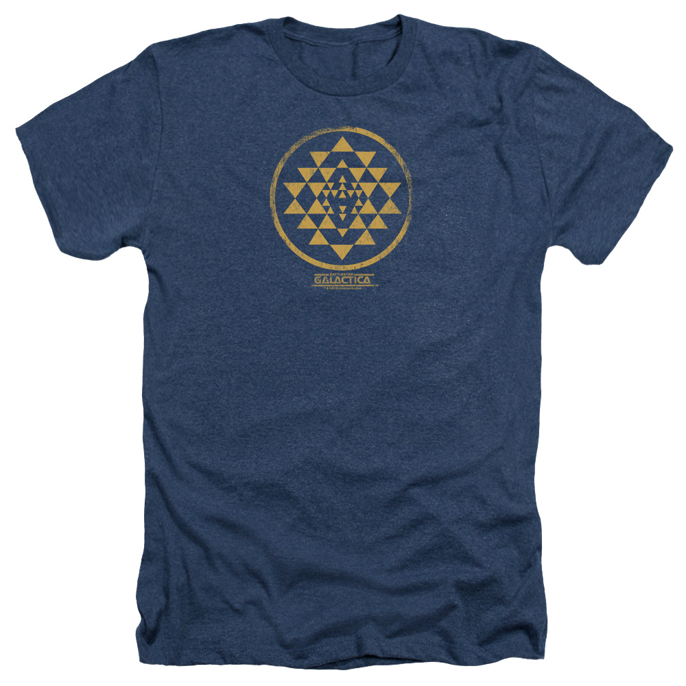 Battlestar Galactica & Gold Squadron Patch-Adult Heather T-Shirt, Navy - Medium