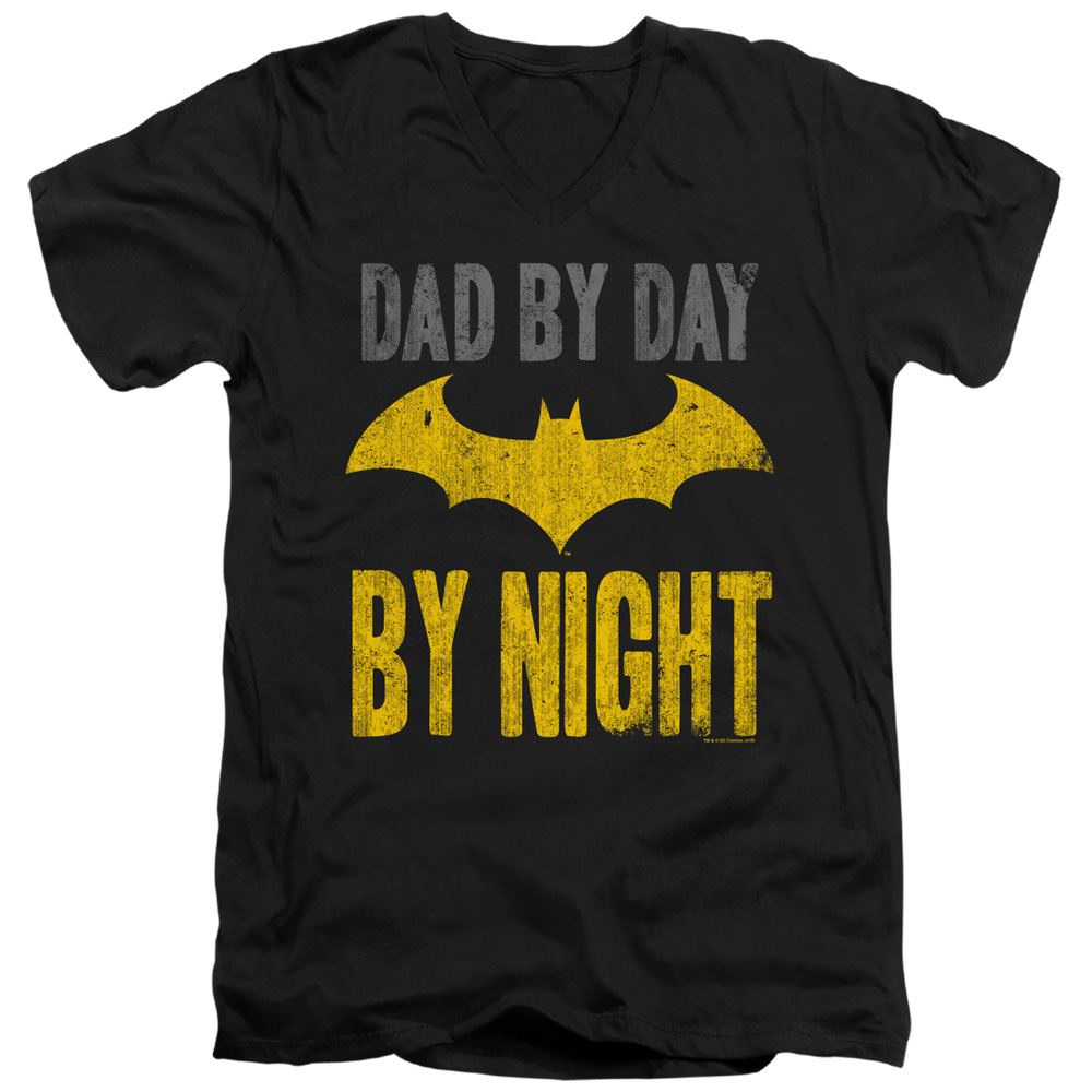 Batman & Dad By Day-Short Sleeve Adult V-Neck 30-1 T-Shirt, Black - Extra Large