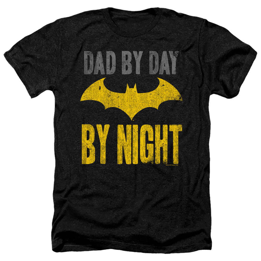 Batman & Dad By Day-Adult Heather T-Shirt, Black - Medium