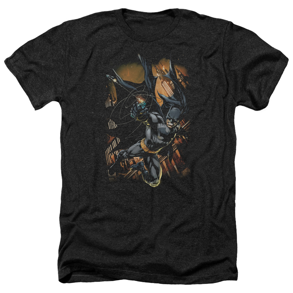 Batman & Grapple Fire-Adult Heather T-Shirt, Black - Medium