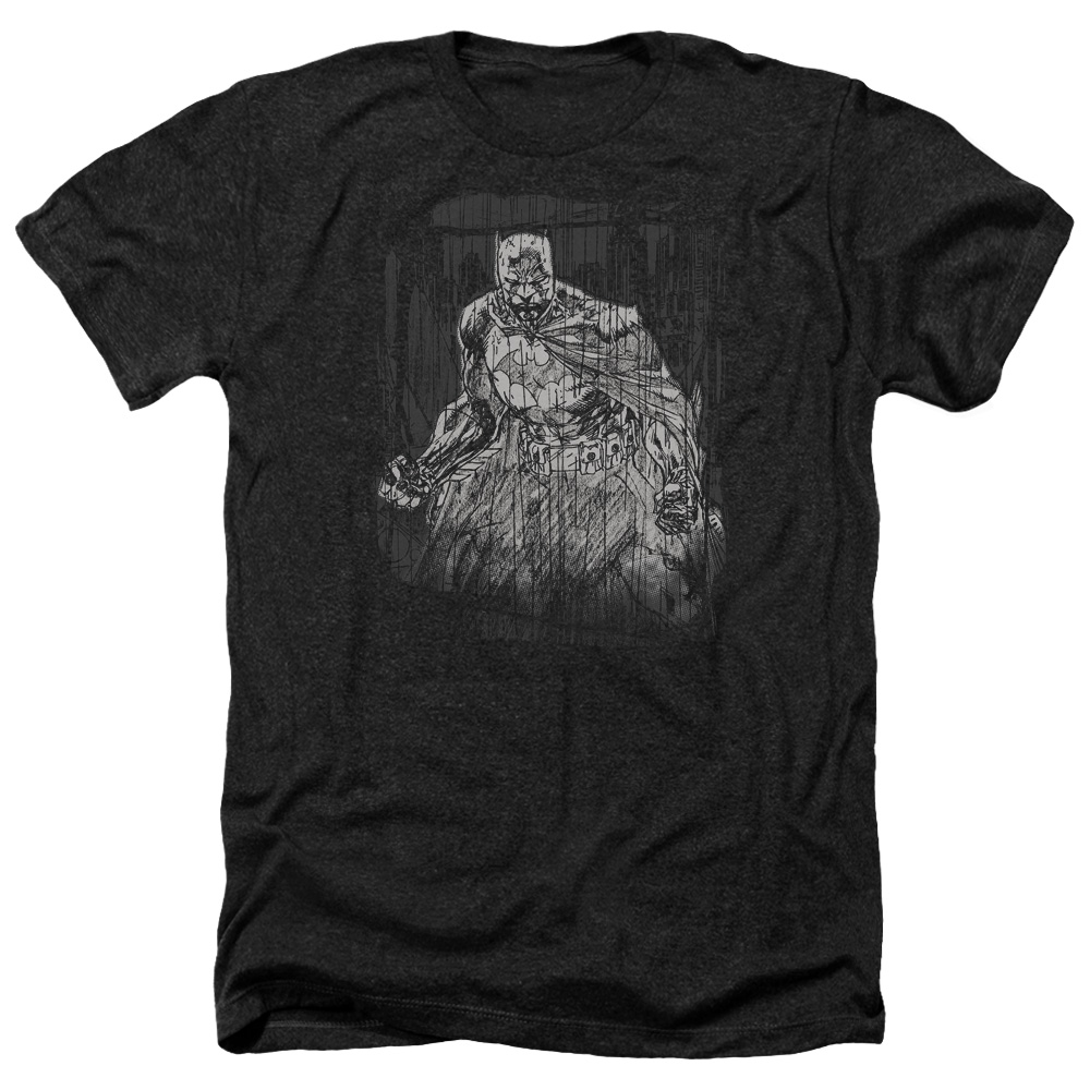 Batman & Pencilled Rain-Adult Heather T-Shirt, Black - Medium