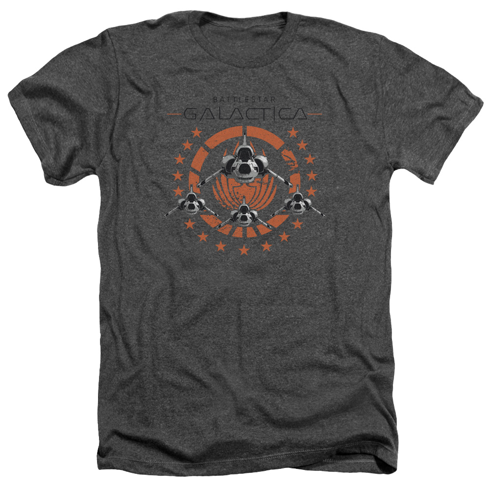 Battlestar Galactica & Squadron-Adult Heather T-Shirt, Charcoal - Medium