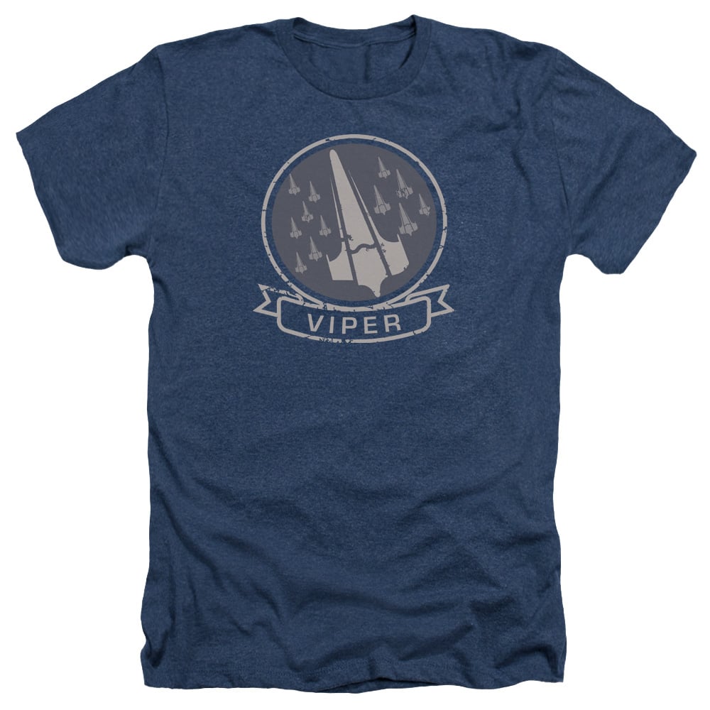 Battlestar Galactica & Viper Squad-Adult Heather T-Shirt, Navy - Medium