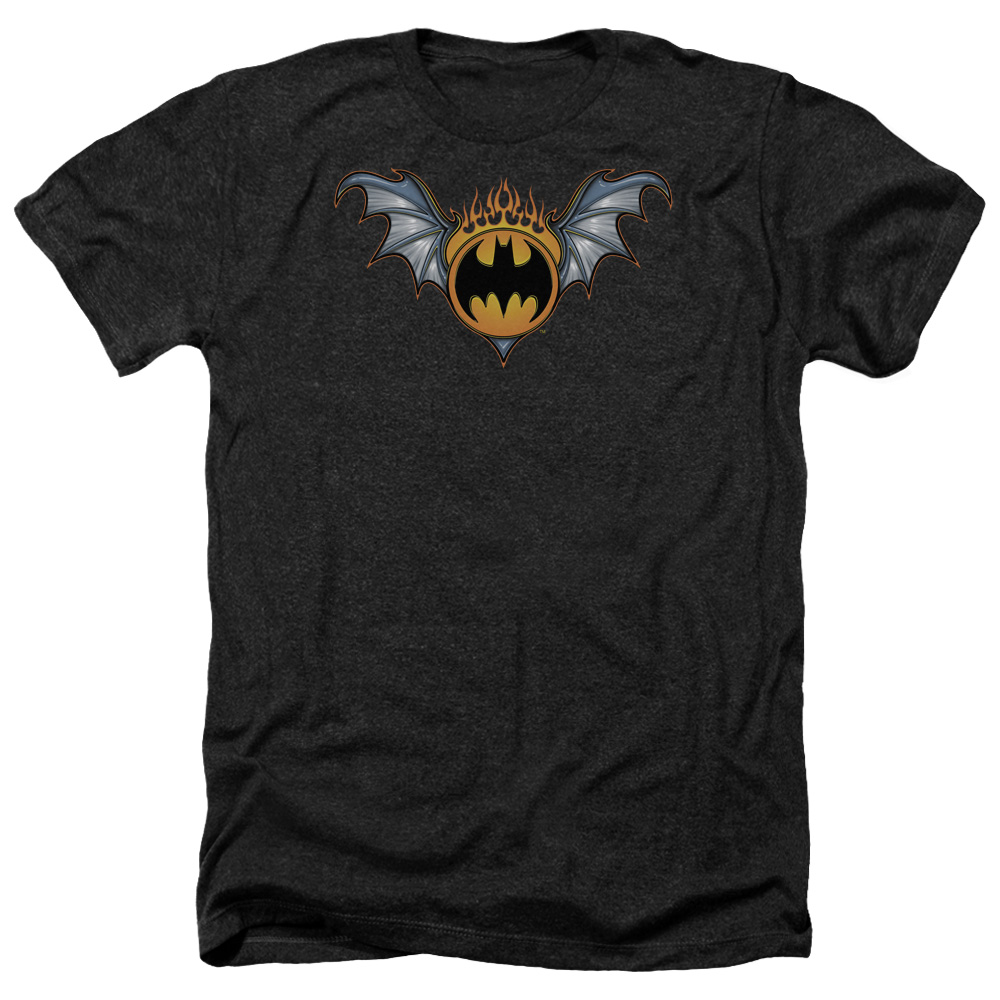 Batman & Bat Wings Logo-Adult Heather T-Shirt, Black - Medium