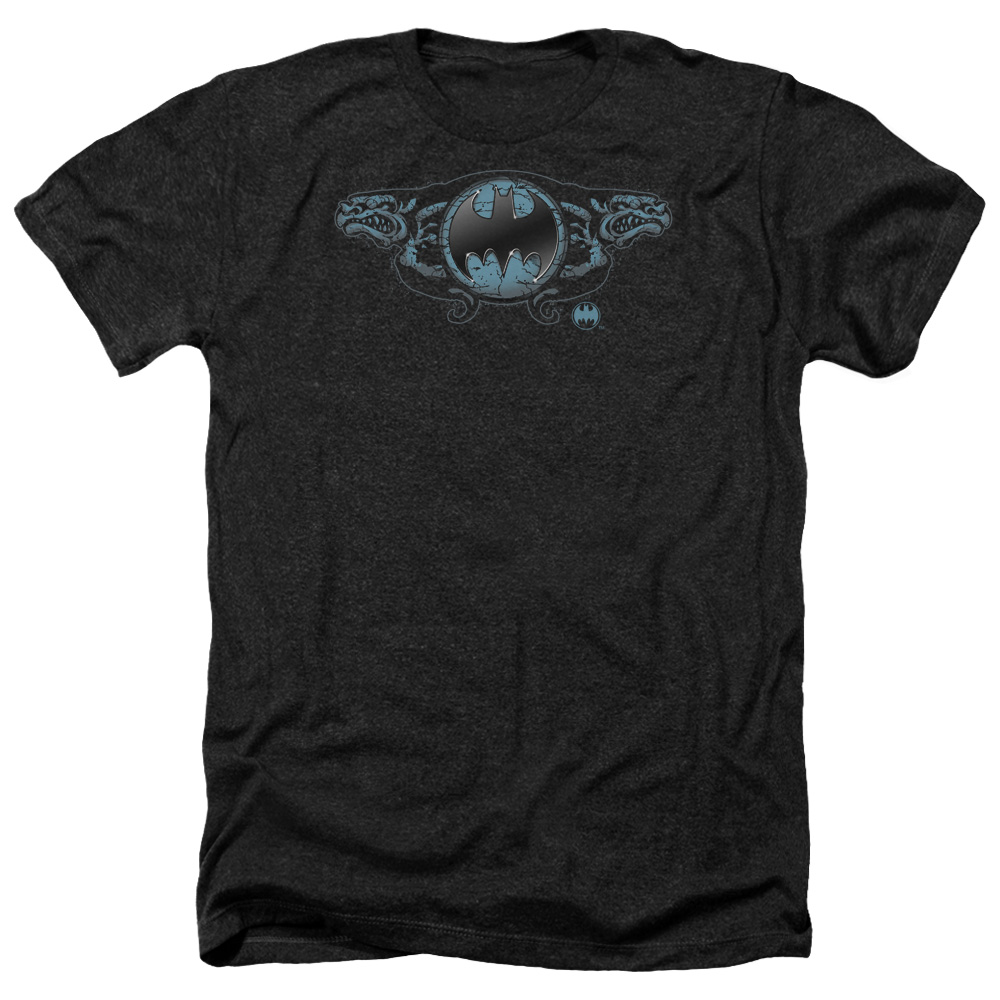 Batman & Two Gargoyles Logo-Adult Heather T-Shirt, Black - Medium