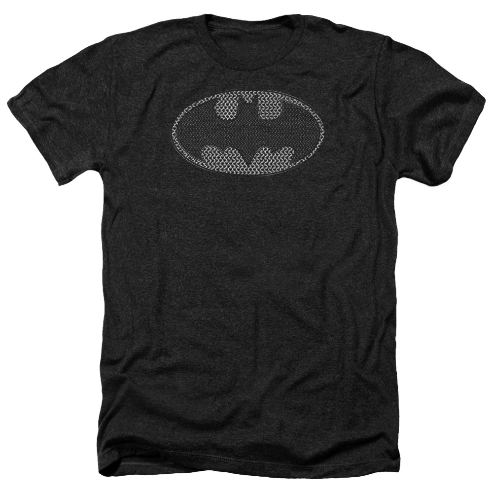 Batman & Chainmail Shield-Adult Heather T-Shirt, Black - 2X