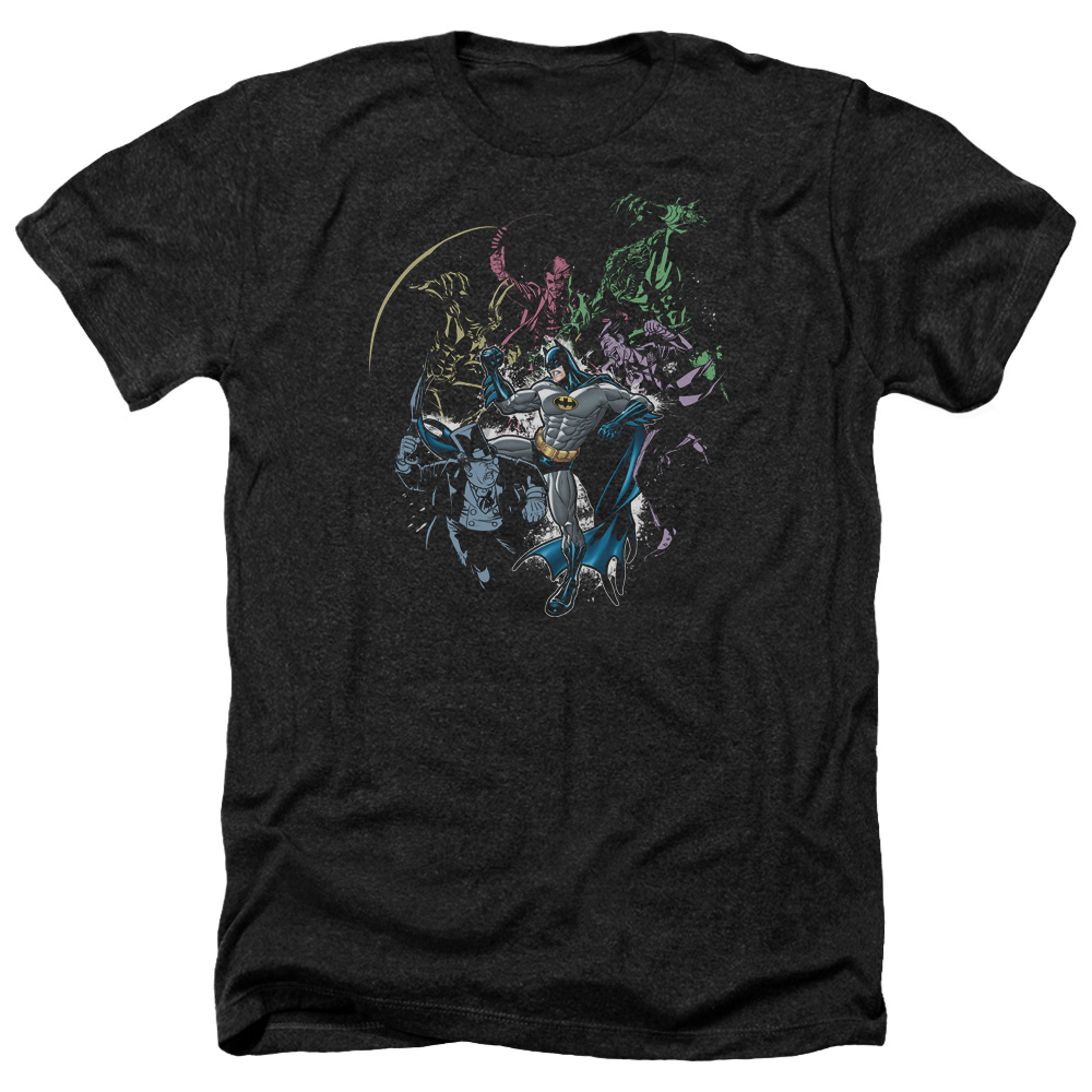 Batman & Surrounded-Adult Heather T-Shirt, Black - Medium