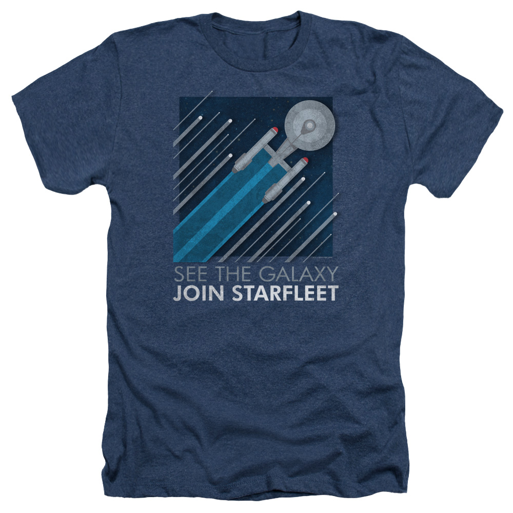 CBS1884-HA-2 Star Trek & Starfleet Recruitment Poster Adult Regular Fit Heather Short Sleeve T-Shirt, Navy - Medium -  Trevco