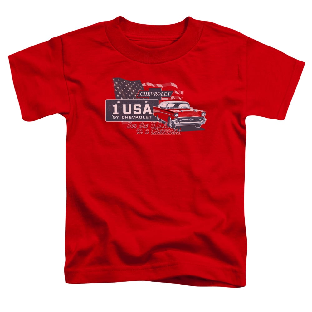 CHV127-TT-1 Chevrolet & See the USA Toddler Short Sleeve T-Shirt, Red - Small - 2 Toddler