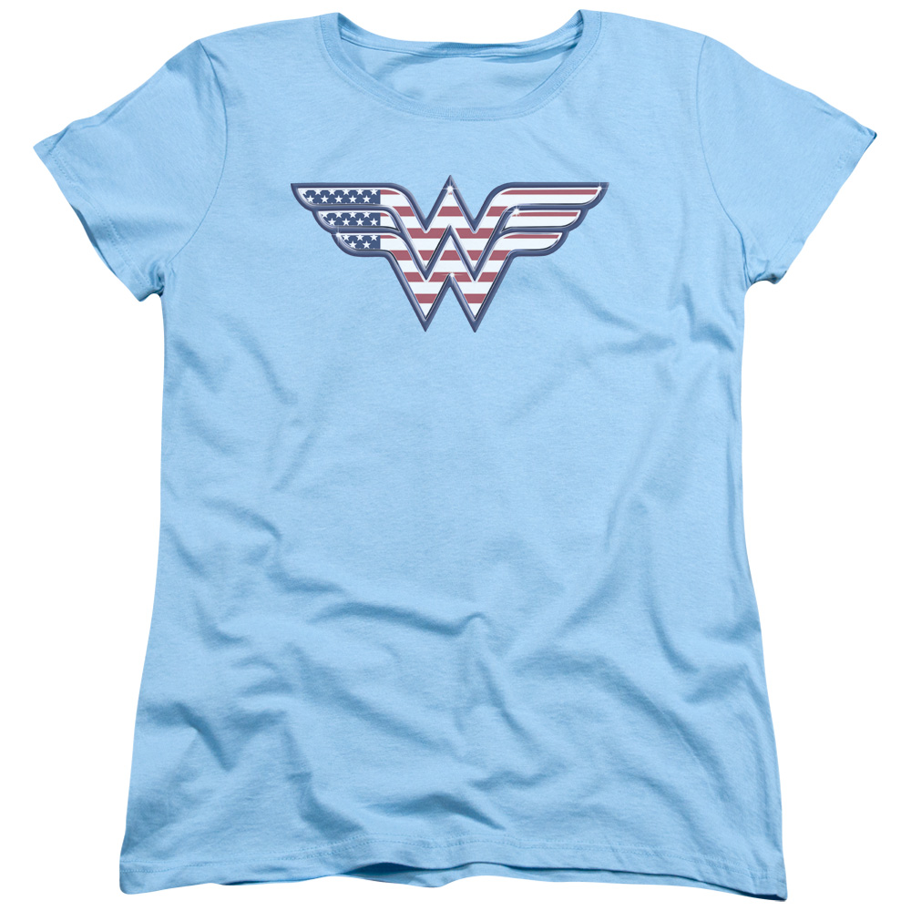 DCO579-WT-2 DC - Red, White & Blue Womens Short Sleeve T-Shirt - Light Blue, Medium -  Trevco