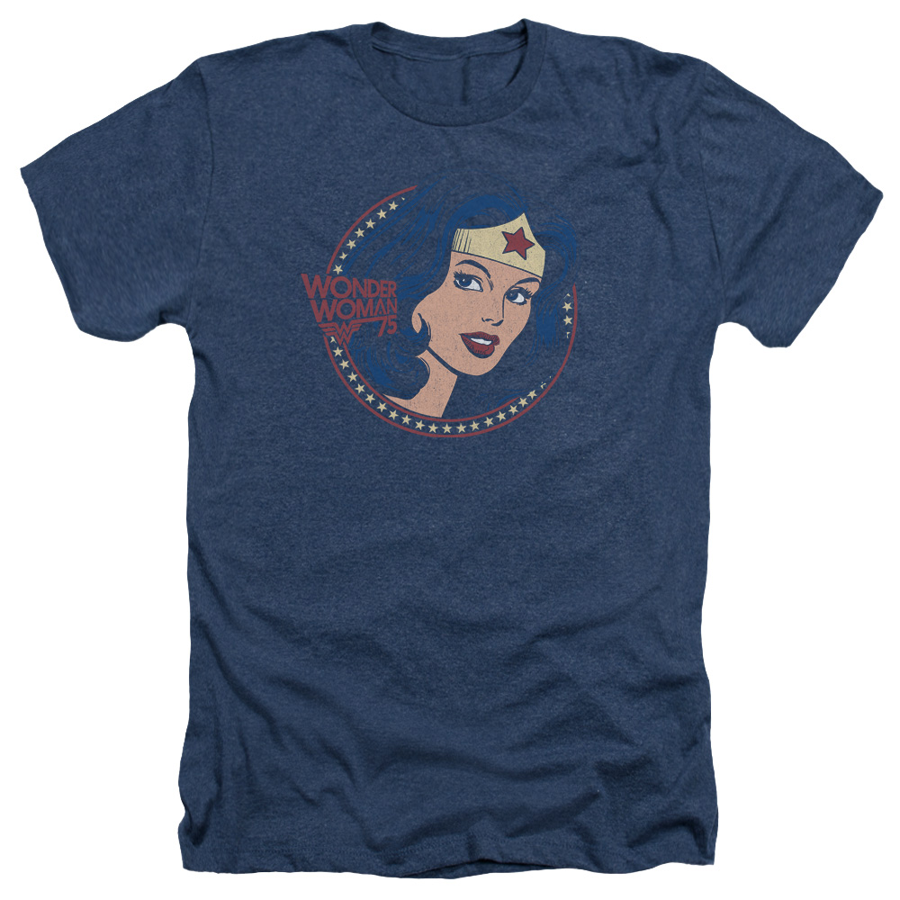 DC & WW75 Starburst Portrait Adult Regular Fit Heather Short Sleeve T-Shirt, Navy - Medium -  NewGroove, NE3825623