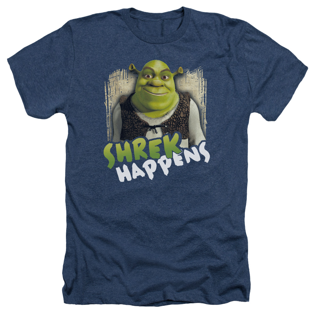 DRM172-HA-2 Shrek & Happens Adult Regular Fit Heather Short Sleeve T-Shirt, Navy - Medium -  Trevco