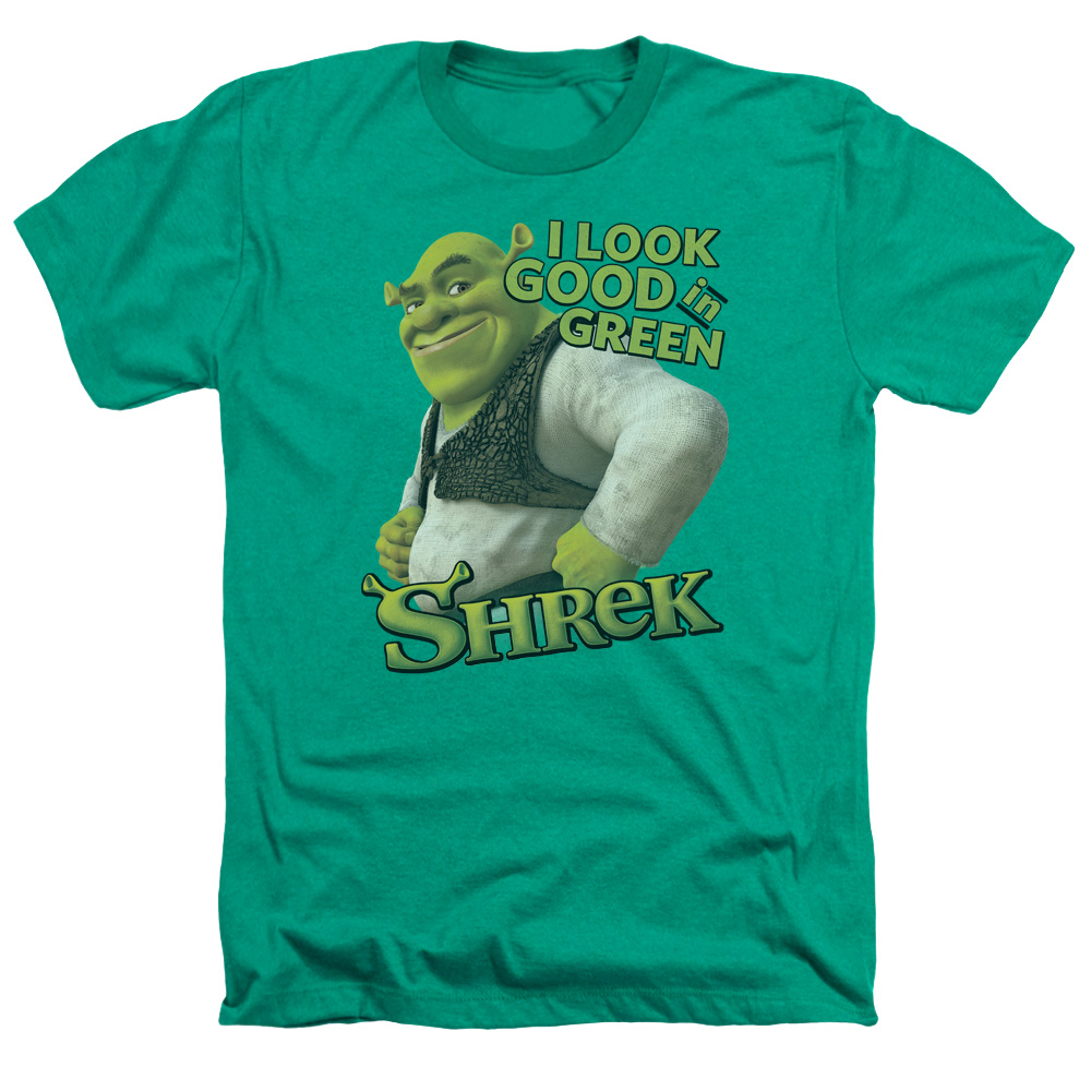 DRM176-HA-2 Shrek & Looking Good Adult Regular Fit Heather Short Sleeve T-Shirt, Kelly Green - Medium -  Trevco