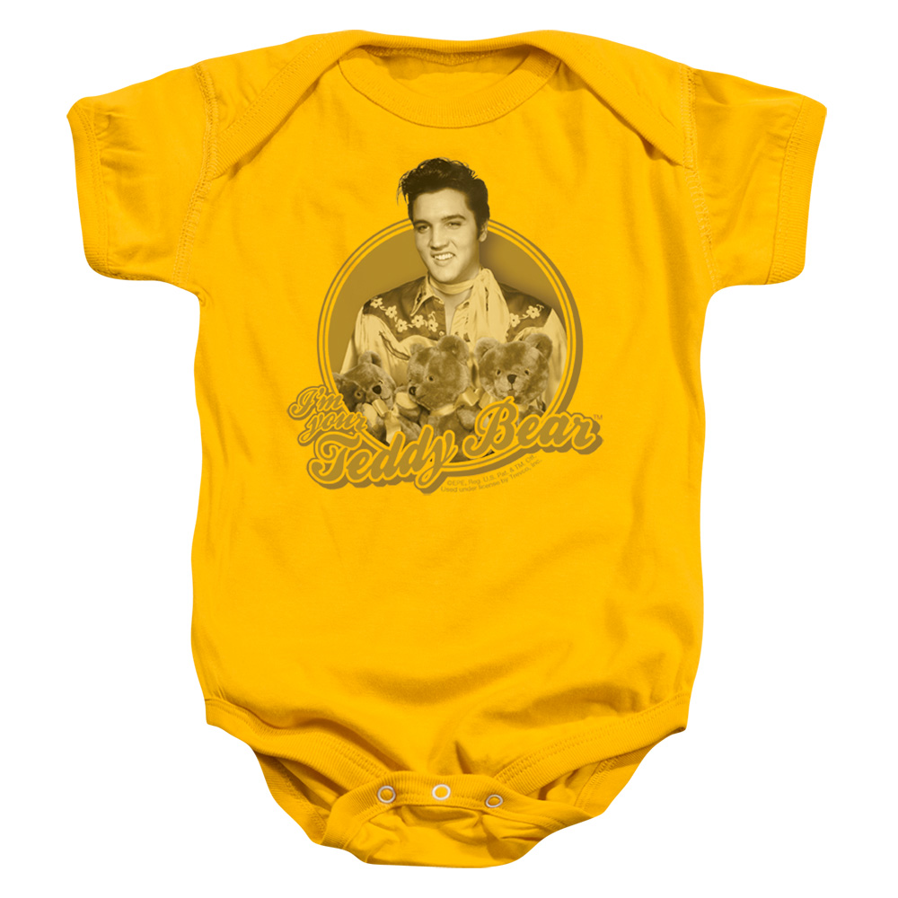 Elvis Presley & Teddy Bear Infant Snapsuit, Gold - Small - 6 Months