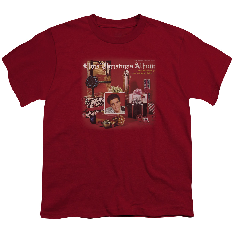 ELV662-YT-2 Elvis Presley & Christmas Album Youth 18-1 Short Sleeve T-Shirt, Cardinal - Medium -  Trevco